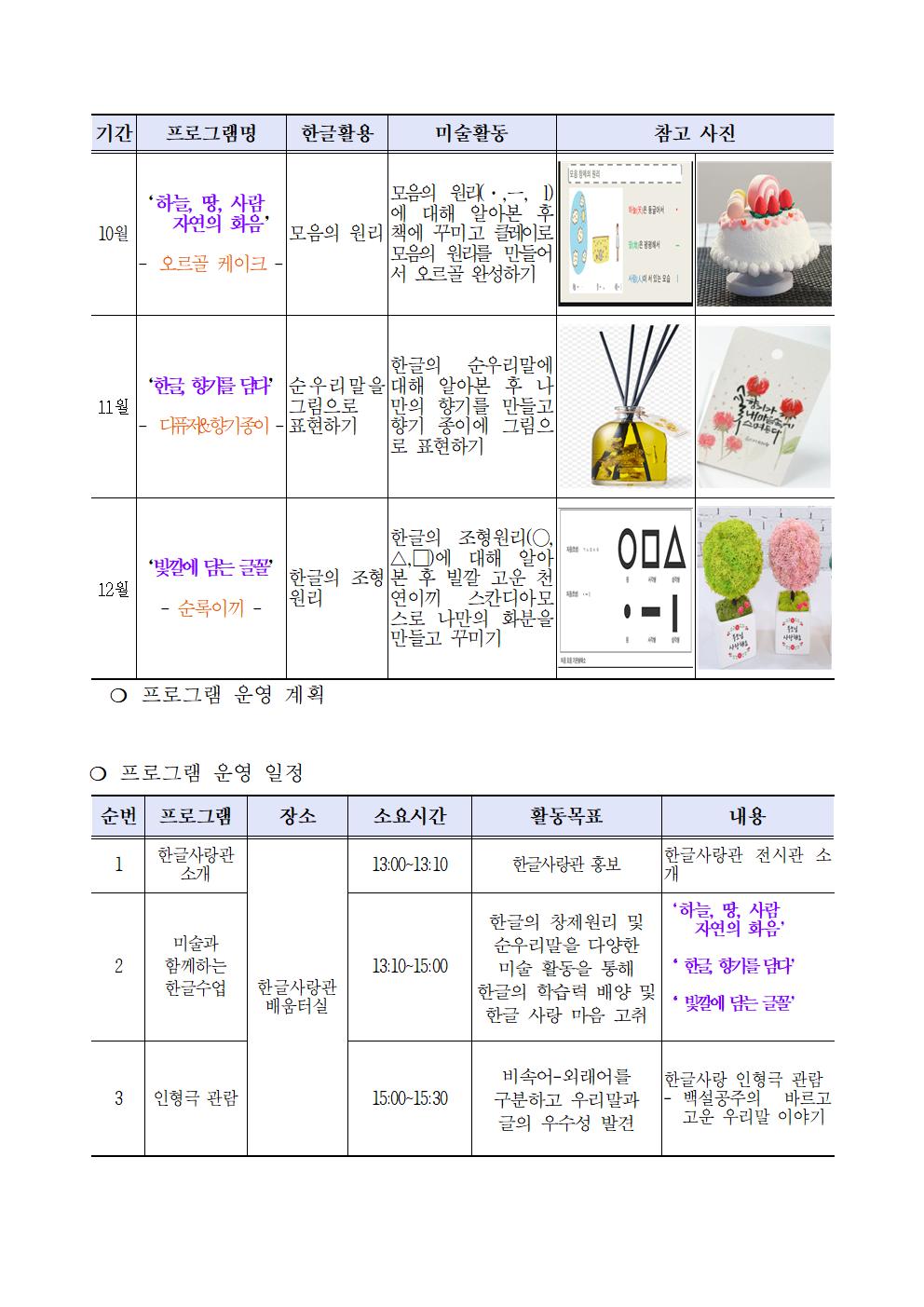 2021년 한글사랑관 토요특별체험학습 운영 계획2