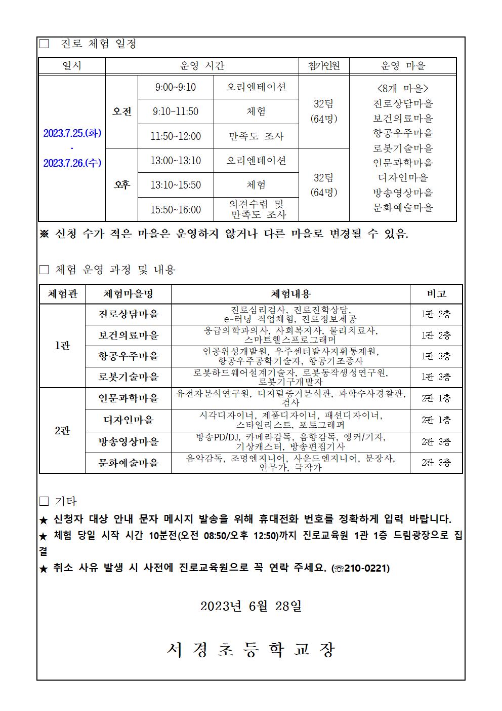 2023. 학부모와 함께하는 진로체험 신청 안내002